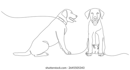 Two Dogs Sitting – Minimalist Continuous‑Line Vector Dog Illustration
