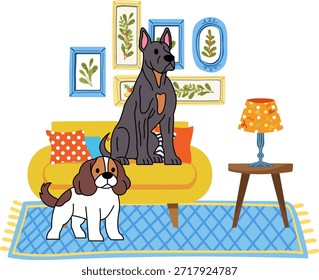Dos perros están sentados en un sofá en una sala de estar