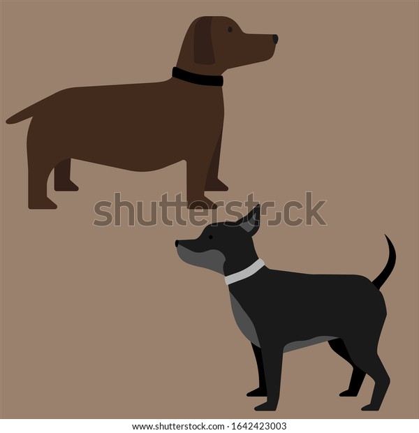 2匹の犬のベクター画像シルエット 黒と茶色のかわいい犬2匹 漫画の動物 のベクター画像素材 ロイヤリティフリー