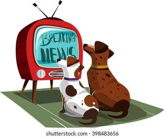 Two dogs watching the news on TV. Vector illustration