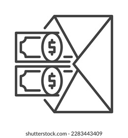 Two Dollar Banknotes in Envelope vector Bribe concept thin line icon