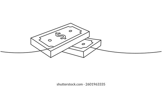 Two dollar bills one line continuous drawing. Money investment and online payment service. Vector illustration.