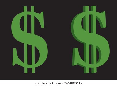 dos signos de dólar un 3 D en verde con fondo negro