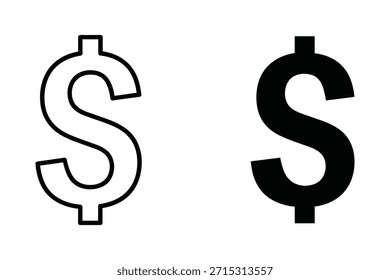 Zwei Dollarzeichen, eine Umrisslinie, eine Silhouette auf weißem Hintergrund
