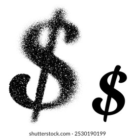 Dois símbolos de dólar, um com um efeito de ponto e outro em preto sólido, enfatizando o contraste. Ilustração vetorial.