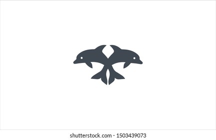 Two dolphin jumping and cross minimal flat logo design