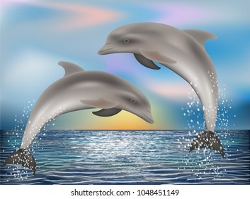 Two Dolphins background. vector illustration
