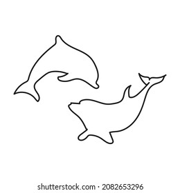 Two dolphins continuous line drawing. 
