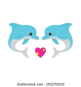 Two dolphins with heart romantic cute vector illustration love