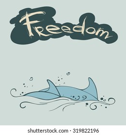 Two dolphins pin, vector illustration