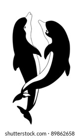two dolphins silhouette on white background, vector illustration