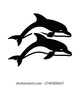 Two dolphins swimming side by side in the ocean