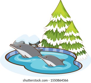 Two dolphins in water illustration