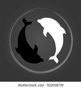 Two dolphins. Yin Yang Symbol. Vector illustration.