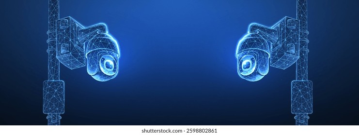 Two dome security cameras. Business monitoring, Camera surveillance, Store cctv, Digital surveillance, Office security, Indoor monitoring, Safety control, Crime detection concept. Abstract 3d vector