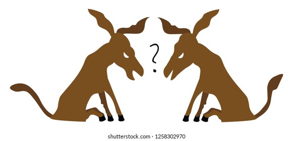 Two donkeys consulting discussing about what to do