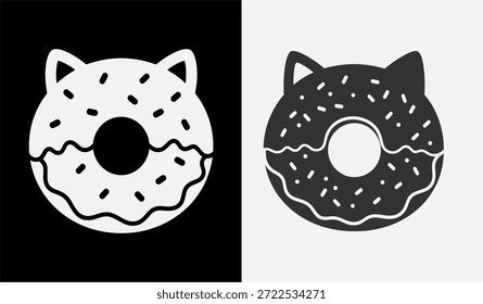 Zwei Donut-Illustrationen mit Katzenohren auf kontrastierenden Hintergründen
