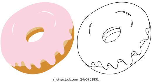 Two donut outline drawing icon. symbol flat design and isolated on white background.