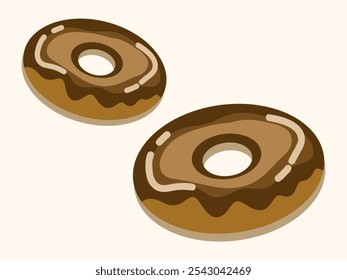 Dos donas cubiertas con glaseado de chocolate. Dulces, confitería, postre. Ilustración vectorial