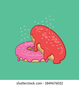 Two donuts with different glaze and white sprinkles isolated on green background. Vector illustration design concept.