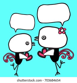 two of doodle birds  with speech  bubble vector eps.10