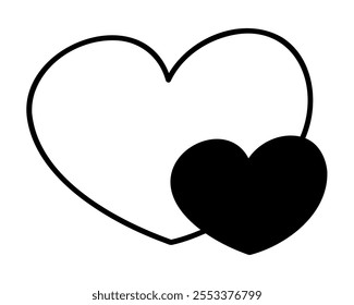 Two doodle hearts, one in front. Clip art hand draw illustration.