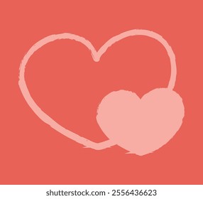 Two doodle hearts, one in front color. Clip art hand draw illustration.