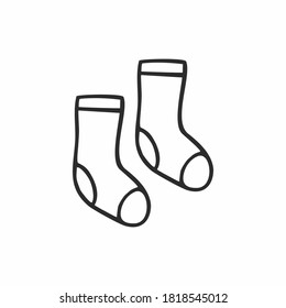 Dos calcetines Doodle dibujados con una sola línea de contorno negro. Ilustraciones hechas a mano por vectores. Icono, pictograma, diseño de un solo elemento.