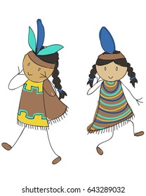 Two doodle style native american kids