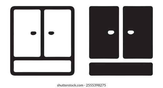 Two Door Cupboard Icon Collection. Bathroom Cabinets In Black. Isolated White Background.