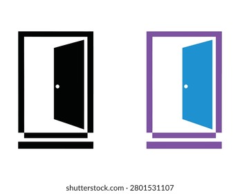 Two door icons with frames one black and one purple with blue door
