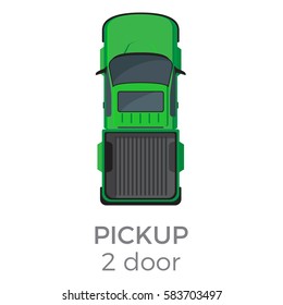 Two door pickup top view icon. Compact truck with raised passableness flat vector isolated on white background. Commercial vehicle illustration for distribution logistics concept and infographics