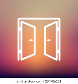 Two doors icon thin line for web and mobile, modern minimalistic flat design. Vector white icon on gradient mesh background.