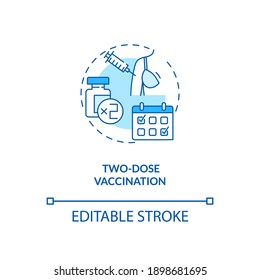 Two dose vaccination concept icon. Covid vaccination. Best result for treatment patients. Medical idea thin line illustration. Vector isolated outline RGB color drawing. Editable stroke