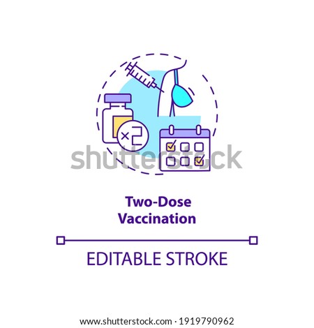 Two dose vaccination concept icon. Covid vaccination. Better result from treating patients. Medical idea thin line illustration. Vector isolated outline RGB color drawing. Editable stroke