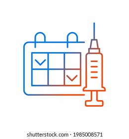 Two dose vaccination gradient linear vector icon. Schedule for drug injection. 2 doze vaccine schedule. Thin line color symbols. Modern style pictogram. Vector isolated outline drawing