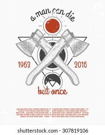 Two dot work axes with modern street style attributes. Grunge print template. Vector art.
