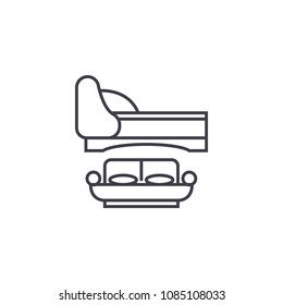 two double beds vector line icon, sign, illustration on background, editable strokes