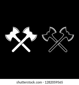 Two double-faced viking axes icon set white color