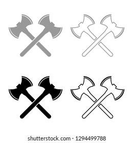 Two double-faced viking axes icon set grey black color vector illustration outline flat style simple image