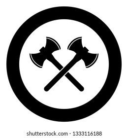Two double-faced viking axes icon black color vector in circle round illustration flat style simple image