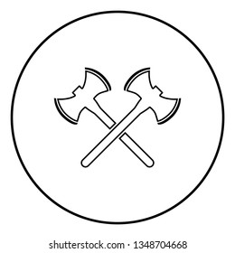Two double-faced viking axes icon outline black color vector in circle round illustration flat style simple image