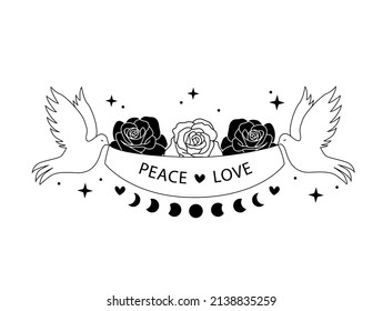 Two dove peace love sign Celestial Illustration