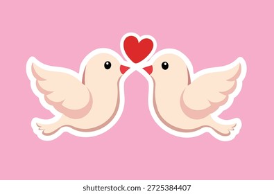  two doves facing a red heart of love