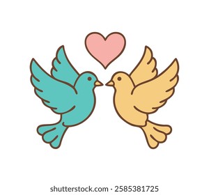 Two doves with hearts love and weddings