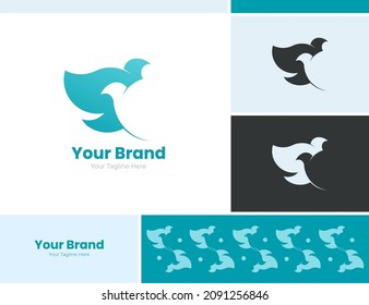 Two doves logo design. Couple bird logo design