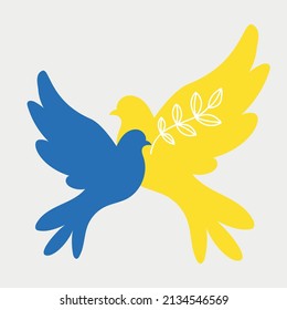 two doves of peace in the colors of the flag of ukraine