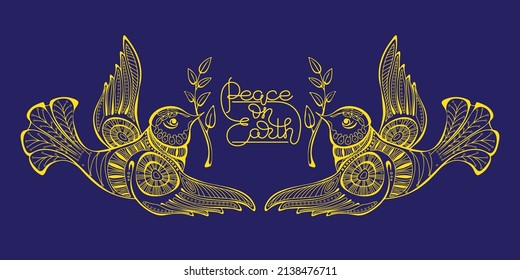 Dos palomas de paz con rama de olivo. Símbolo de paz. Vector.