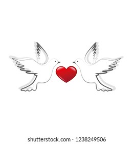 two doves with red heart love and peace concept vector illustration EPS10