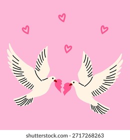 Duas pombas compartilhando um coração partido com amor
